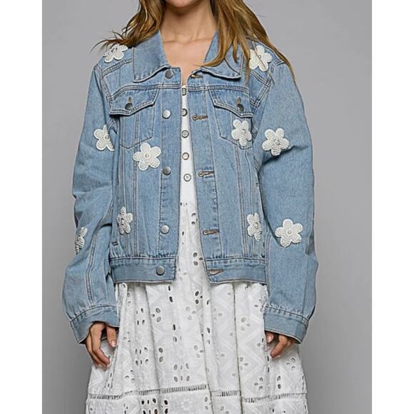 POL Women Pearl Flower Embellished Denim Jacket - Picture 4 of 8